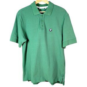 BMW Mens Polo Shirt Green Large 100% Cotton Classic Short Sleeve Embroider Logo